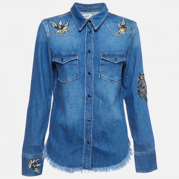 Thelma Deluxe Embroidered Love Now Denim Shirt - Picture 2 of 16